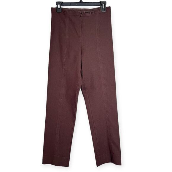 ANFC Collection High Rise Pants SIZE 12 Maroon Brown Zipper Front Scallop Waist - Picture 1 of 12